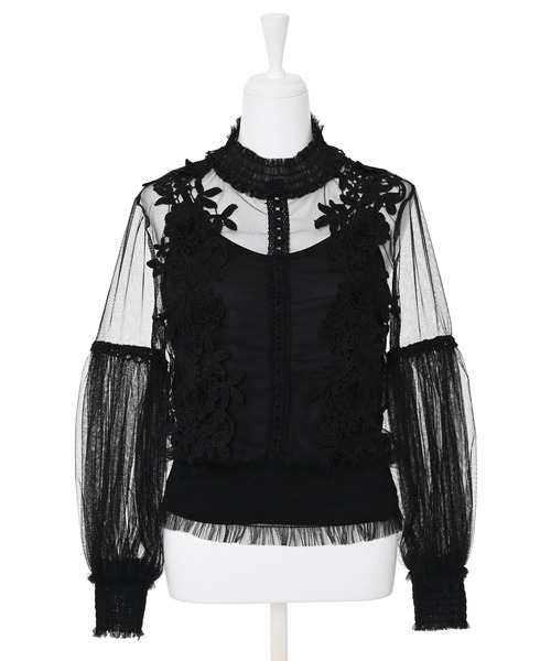 Narcissus(ナルシス)の「【キャミソール付き】フラワーチュールレースブラウス(シャツ/ブラウス・レディース・ブルー/ブラック・FREE)」の12枚目の写真