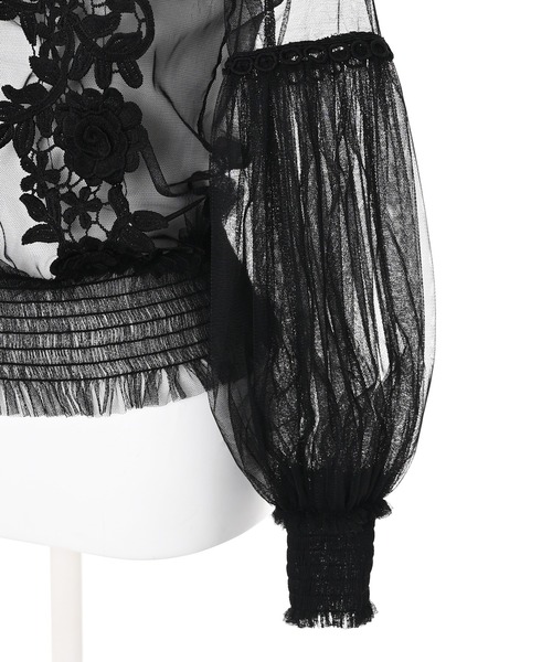 Narcissus(ナルシス)の「【キャミソール付き】フラワーチュールレースブラウス(シャツ/ブラウス・レディース・ブルー/ブラック・FREE)」の4枚目の写真