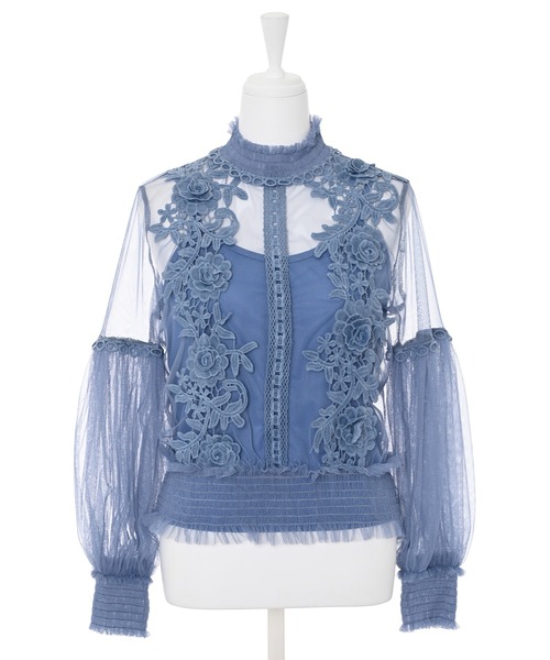 Narcissus(ナルシス)の「【キャミソール付き】フラワーチュールレースブラウス(シャツ/ブラウス・レディース・ブルー/ブラック・FREE)」の6枚目の写真