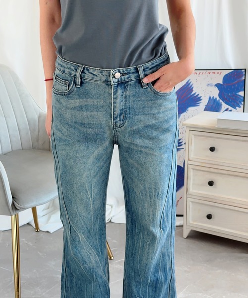 aimoha(アイモハ)の「【Aimoha】フィットフレアパンツ(デニムパンツ・レディース・ネイビー・SMALL/MEDIUM/LARGE)」の9枚目の写真