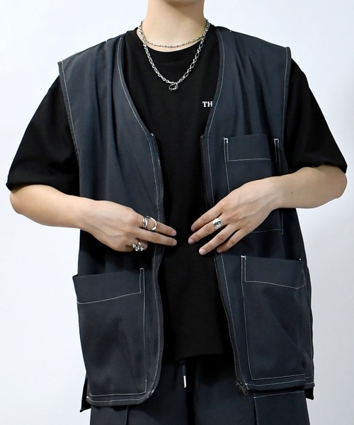 Starting Over(スターティングオーバー)の「oversize stitching vest/オーバーサイズ ステッチング ベスト(ベスト・メンズ・チャコールグレー/ブラック/カーキ・M/L/XL)」の2枚目の写真