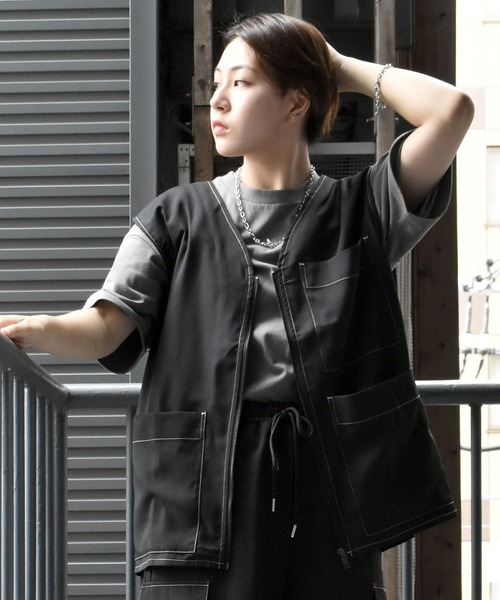 Starting Over(スターティングオーバー)の「oversize stitching vest/オーバーサイズ ステッチング ベスト(ベスト・メンズ・チャコールグレー/ブラック/カーキ・M/L/XL)」の13枚目の写真