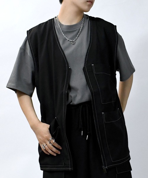 Starting Over(スターティングオーバー)の「oversize stitching vest/オーバーサイズ ステッチング ベスト(ベスト・メンズ・チャコールグレー/ブラック/カーキ・M/L/XL)」の17枚目の写真