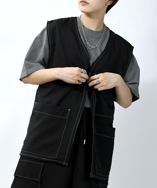 Starting Over(スターティングオーバー)の「oversize stitching vest/オーバーサイズ ステッチング ベスト(ベスト・メンズ・チャコールグレー/ブラック/カーキ・M/L/XL)」の18枚目の写真