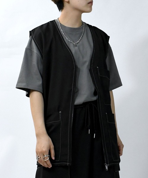 Starting Over(スターティングオーバー)の「oversize stitching vest/オーバーサイズ ステッチング ベスト(ベスト・メンズ・チャコールグレー/ブラック/カーキ・M/L/XL)」の19枚目の写真