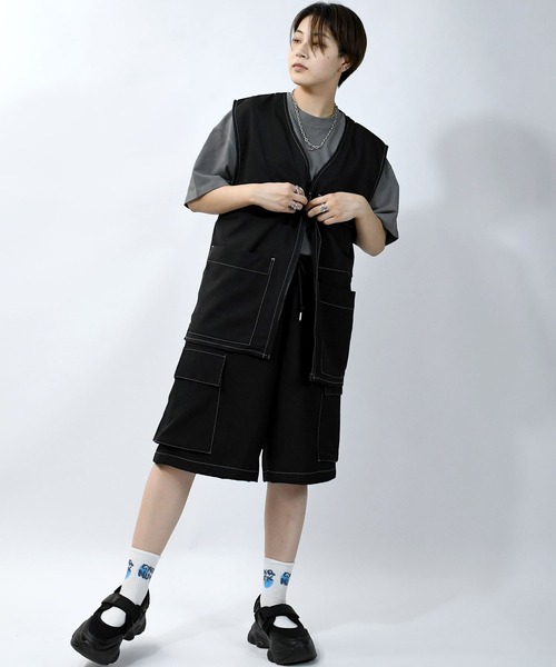 Starting Over(スターティングオーバー)の「oversize stitching vest/オーバーサイズ ステッチング ベスト(ベスト・メンズ・チャコールグレー/ブラック/カーキ・M/L/XL)」の22枚目の写真