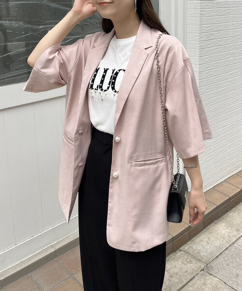 prose verse（プロズヴェール）の「パールボタンハーフスリーブジャケット（テーラードジャケット・レディース・ピンク/ブラック・MEDIUM）」の7枚目の写真