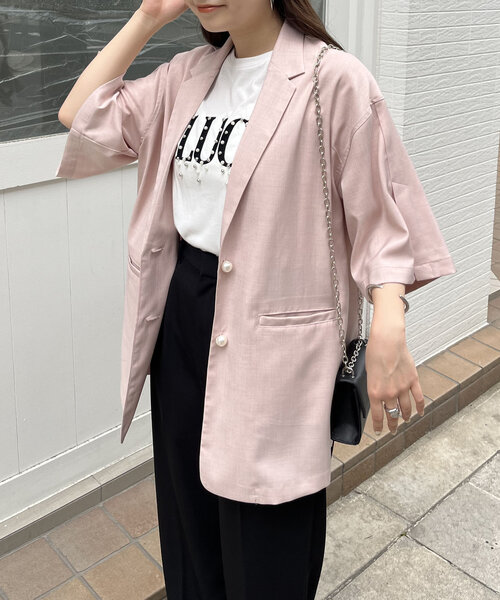 prose verse（プロズヴェール）の「パールボタンハーフスリーブジャケット（テーラードジャケット・レディース・ピンク/ブラック・MEDIUM）」の8枚目の写真