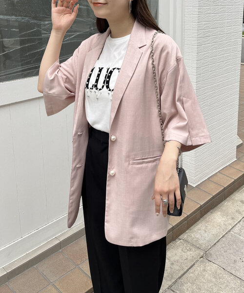 prose verse（プロズヴェール）の「パールボタンハーフスリーブジャケット（テーラードジャケット・レディース・ピンク/ブラック・MEDIUM）」の9枚目の写真