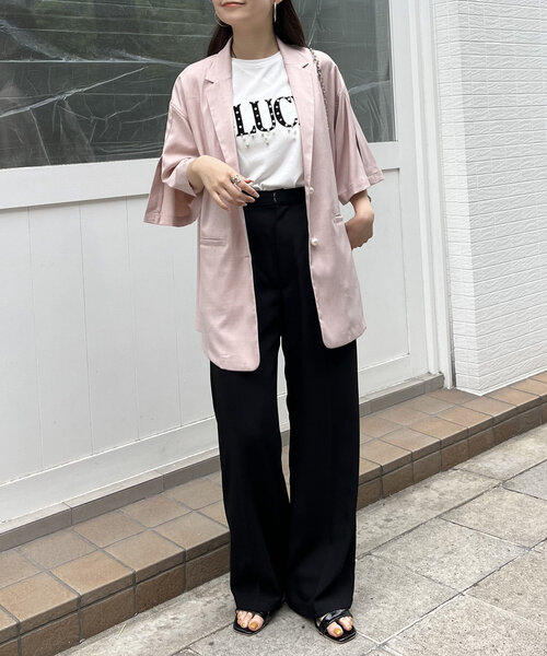 prose verse（プロズヴェール）の「パールボタンハーフスリーブジャケット（テーラードジャケット・レディース・ピンク/ブラック・MEDIUM）」の11枚目の写真