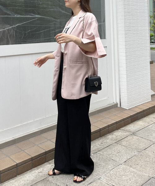 prose verse（プロズヴェール）の「パールボタンハーフスリーブジャケット（テーラードジャケット・レディース・ピンク/ブラック・MEDIUM）」の14枚目の写真