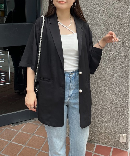 prose verse（プロズヴェール）の「パールボタンハーフスリーブジャケット（テーラードジャケット・レディース・ピンク/ブラック・MEDIUM）」の17枚目の写真