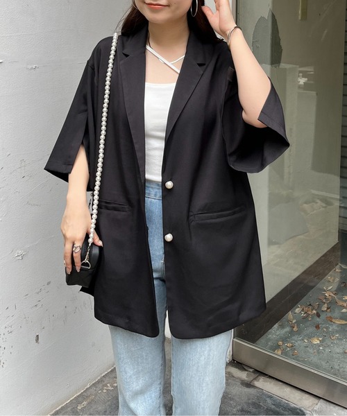 prose verse（プロズヴェール）の「パールボタンハーフスリーブジャケット（テーラードジャケット・レディース・ピンク/ブラック・MEDIUM）」の22枚目の写真