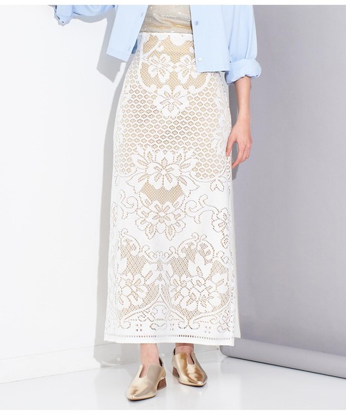 Settimissimo（セッティミッシモ）の「パネル柄レース マキシ丈 スカート（スカート・レディース・レッド/オフホワイト・38）」の2枚目の写真