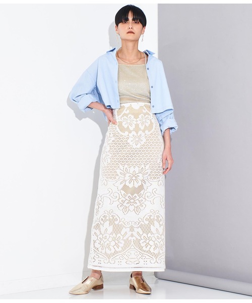 Settimissimo（セッティミッシモ）の「パネル柄レース マキシ丈 スカート（スカート・レディース・レッド/オフホワイト・38）」の6枚目の写真