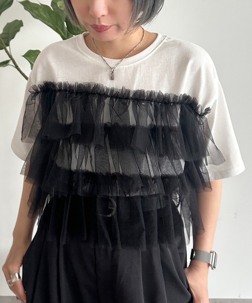 apres jour mignon（アプレジュールミニョン）の「チュールドッキングT【ZOZOTOWN限定アイテム】（Tシャツ/カットソー・レディース・オフホワイト/ホワイト系その他/ブラック・X-LARGE/フリー）」の21枚目の写真