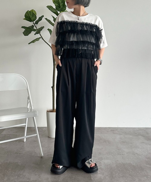 apres jour mignon（アプレジュールミニョン）の「チュールドッキングT【ZOZOTOWN限定アイテム】（Tシャツ/カットソー・レディース・オフホワイト/ホワイト系その他/ブラック・X-LARGE/フリー）」の17枚目の写真