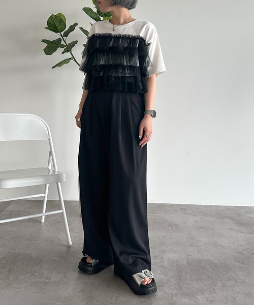 apres jour mignon（アプレジュールミニョン）の「チュールドッキングT【ZOZOTOWN限定アイテム】（Tシャツ/カットソー・レディース・オフホワイト/ホワイト系その他/ブラック・X-LARGE/フリー）」の16枚目の写真