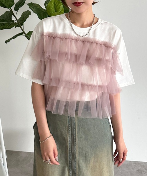 apres jour mignon（アプレジュールミニョン）の「チュールドッキングT【ZOZOTOWN限定アイテム】（Tシャツ/カットソー・レディース・オフホワイト/ホワイト系その他/ブラック・X-LARGE/フリー）」の13枚目の写真
