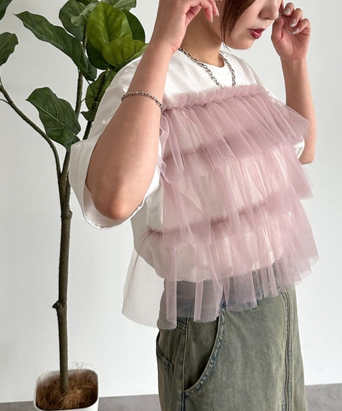 apres jour mignon（アプレジュールミニョン）の「チュールドッキングT【ZOZOTOWN限定アイテム】（Tシャツ/カットソー・レディース・オフホワイト/ホワイト系その他/ブラック・X-LARGE/フリー）」の11枚目の写真