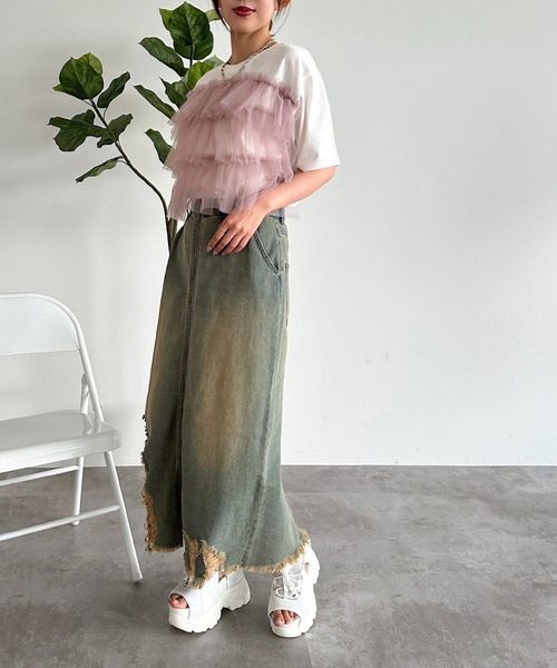 apres jour mignon（アプレジュールミニョン）の「チュールドッキングT【ZOZOTOWN限定アイテム】（Tシャツ/カットソー・レディース・オフホワイト/ホワイト系その他/ブラック・X-LARGE/フリー）」の8枚目の写真
