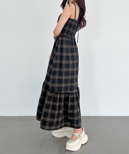 Heather オンブレチェックリボンキャミワンピース　ブラック Heather｜オンブレチェックリボンキャミワンピース | Rakuten