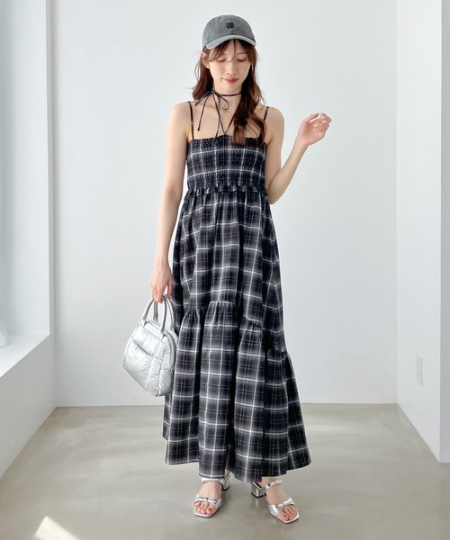 Heather（ヘザー）の「オンブレチェックキャミワンピース 132631