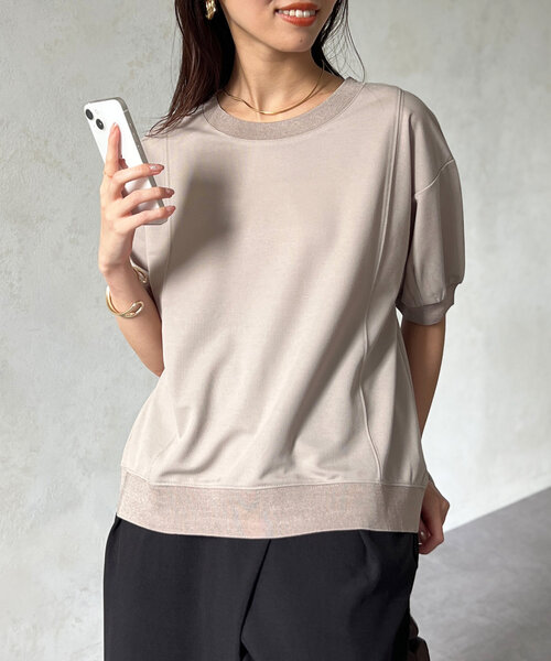 Chez toi（シェトワ）の「UV加工リブ切替Tシャツ（Tシャツ/カットソー・レディース・ブルー/グレイッシュベージュ/ブラック/オフホワイト・FREE）」の3枚目の写真