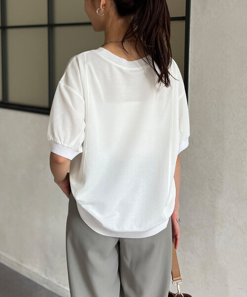 Chez toi（シェトワ）の「UV加工リブ切替Tシャツ（Tシャツ/カットソー・レディース・ブルー/グレイッシュベージュ/ブラック/オフホワイト・FREE）」の12枚目の写真