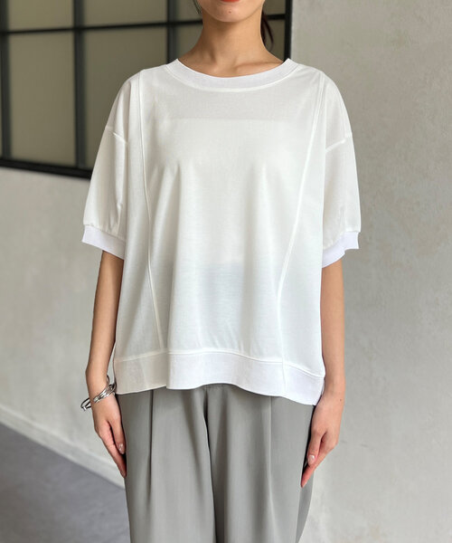 Chez toi（シェトワ）の「UV加工リブ切替Tシャツ（Tシャツ/カットソー・レディース・ブルー/グレイッシュベージュ/ブラック/オフホワイト・FREE）」の16枚目の写真