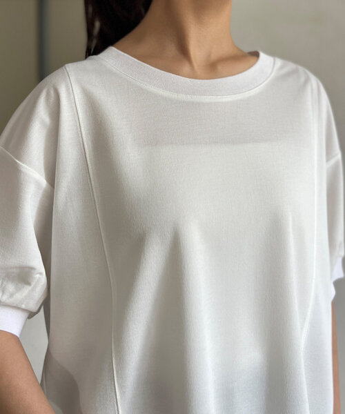 Chez toi（シェトワ）の「UV加工リブ切替Tシャツ（Tシャツ/カットソー・レディース・ブルー/グレイッシュベージュ/ブラック/オフホワイト・FREE）」の18枚目の写真