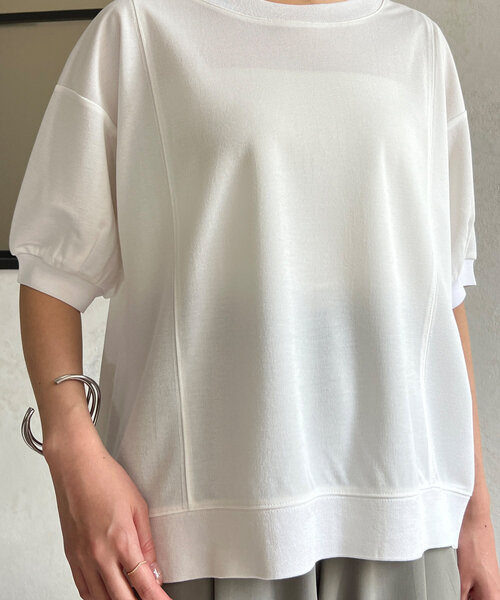 Chez toi（シェトワ）の「UV加工リブ切替Tシャツ（Tシャツ/カットソー・レディース・ブルー/グレイッシュベージュ/ブラック/オフホワイト・FREE）」の22枚目の写真
