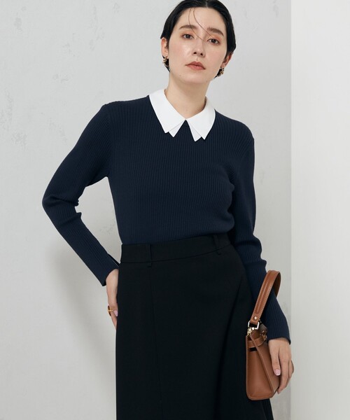 NOLLEY’S（ノーリーズ）の「《手洗い可能》白2枚衿付きプルオーバーニット（ニット/セーター・レディース・ネイビー/ブラック・38）」の21枚目の写真