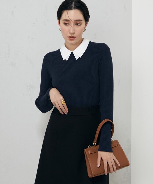 NOLLEY’S（ノーリーズ）の「《手洗い可能》白2枚衿付きプルオーバーニット（ニット/セーター・レディース・ネイビー/ブラック・38）」の22枚目の写真