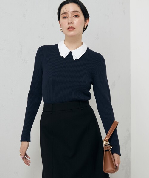 NOLLEY’S（ノーリーズ）の「《手洗い可能》白2枚衿付きプルオーバーニット（ニット/セーター・レディース・ネイビー/ブラック・38）」の11枚目の写真
