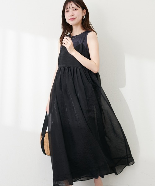 natural couture（ナチュラルクチュール）の「【WEB限定】シアーキャミワンピース&テレコリブワンピースセット（ワンピース・レディース・ブラウン/スミクロ/アイボリー/グレー・FREE）」の3枚目の写真