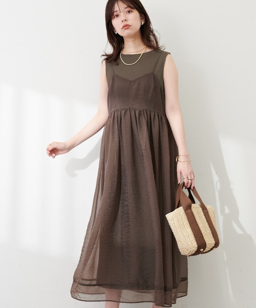 natural couture（ナチュラルクチュール）の「【WEB限定】シアーキャミワンピース&テレコリブワンピースセット（ワンピース・レディース・ブラウン/スミクロ/アイボリー/グレー・FREE）」の11枚目の写真