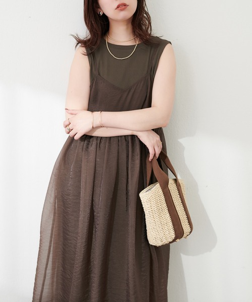 natural couture（ナチュラルクチュール）の「【WEB限定】シアーキャミワンピース&テレコリブワンピースセット（ワンピース・レディース・ブラウン/スミクロ/アイボリー/グレー・FREE）」の10枚目の写真
