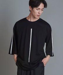 mlt4827-ラインプリント7分袖BIG-T Tシャツ