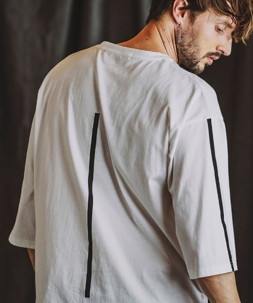 NO ID.(ノーアイディ)の「mlt4827-ラインプリント7分袖BIG-T Tシャツ(Tシャツ/カットソー・メンズ・ブラック/ホワイト/グレー・ONE SIZE)」の7枚目の写真