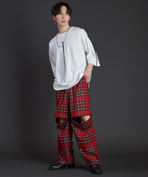 NO ID.(ノーアイディ)の「mlt4827-ラインプリント7分袖BIG-T Tシャツ(Tシャツ/カットソー・メンズ・ブラック/ホワイト/グレー・ONE SIZE)」の14枚目の写真