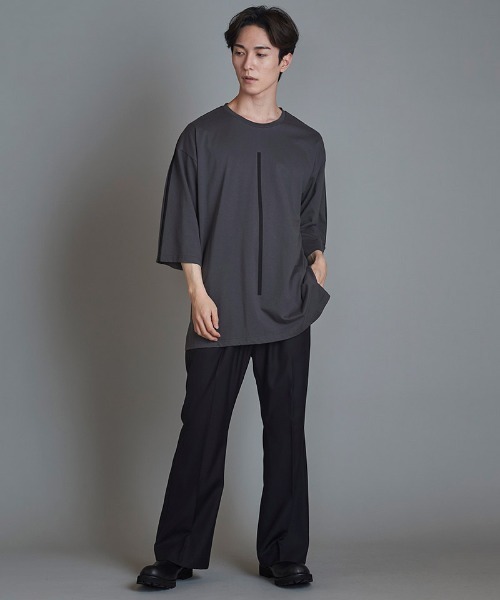 NO ID.(ノーアイディ)の「mlt4827-ラインプリント7分袖BIG-T Tシャツ(Tシャツ/カットソー・メンズ・ブラック/ホワイト/グレー・ONE SIZE)」の17枚目の写真
