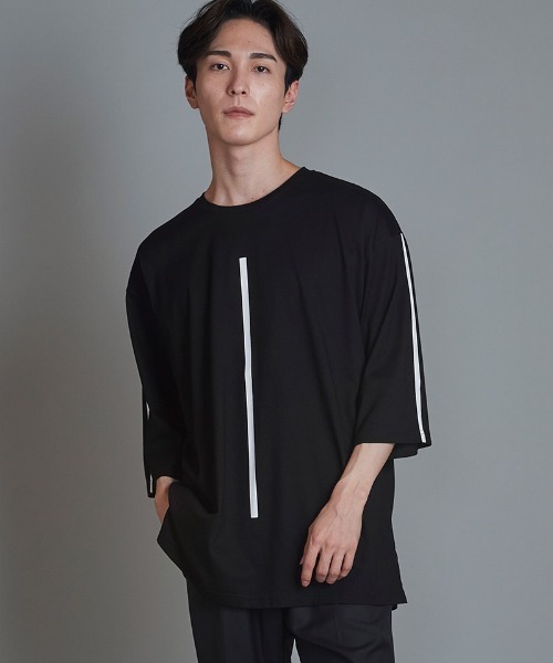 NO ID.(ノーアイディ)の「mlt4827-ラインプリント7分袖BIG-T Tシャツ(Tシャツ/カットソー・メンズ・ブラック/ホワイト/グレー・ONE SIZE)」の20枚目の写真