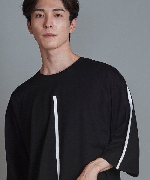 NO ID.(ノーアイディ)の「mlt4827-ラインプリント7分袖BIG-T Tシャツ(Tシャツ/カットソー・メンズ・ブラック/ホワイト/グレー・ONE SIZE)」の21枚目の写真