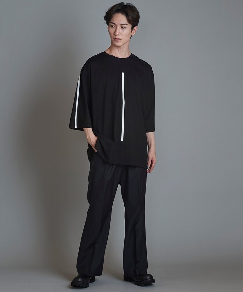 NO ID.(ノーアイディ)の「mlt4827-ラインプリント7分袖BIG-T Tシャツ(Tシャツ/カットソー・メンズ・ブラック/ホワイト/グレー・ONE SIZE)」の22枚目の写真