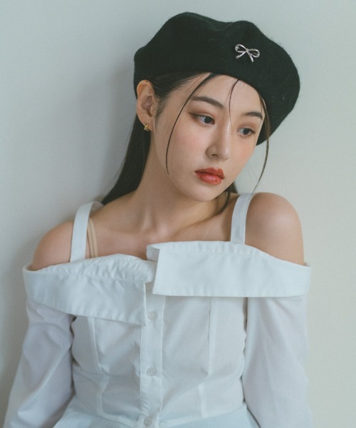 VANNIE U(ヴァニーユー)の「リボンピンベレー帽/取り外し可能(ハンチング/ベレー帽・レディース・グレー/アイボリー/ブラック・FREE)」の10枚目の写真