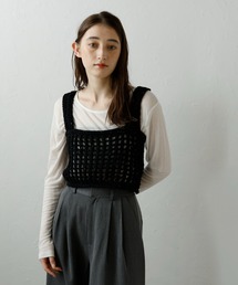 【MINERTE】flip-sequin knit bustier / 格子編みスパンコール付きニットビスチェ