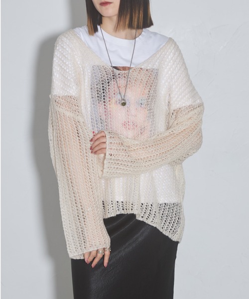 Vネック鍵編みニット（ニット/セーター）｜leimn（レイムン）の