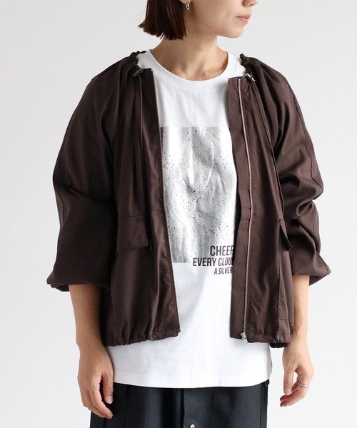 cepo（セポ）の「ネックドロストギャザージャケット（ブルゾン・レディース・ブラウン/ブラック・M）」の3枚目の写真