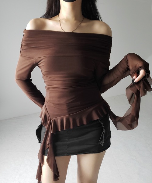 me+em select(ミームセレクト)の「※【 2color 】オフショルダーシアーフリルトップス / off shoulder sheer frill tops(その他トップス・レディース・ブラウン/ブラック・FREE)」の21枚目の写真